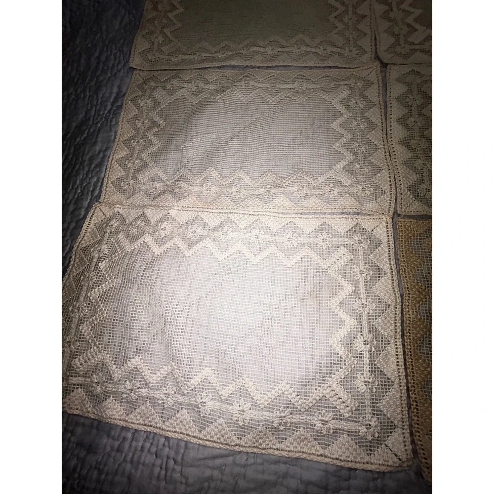 Vintage Lace Placemats Set of 6 Cream Floral Crochet Cottagecore Shabby Handmade